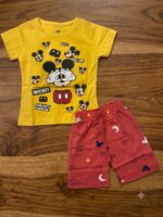 Girls Cotton Half Sleeves Playful Mickey Print T-shirt & shorts