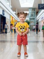 Girls Cotton Half Sleeves Playful Mickey Print T-shirt & shorts - Image 2
