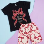 Girls Cotton Half Sleeves Black & Red Print T-shirt & shorts