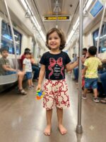 Girls Cotton Half Sleeves Black & Red Print T-shirt & shorts - Image 2