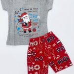 Girls Cotton Half Sleeves Grey & Red Print T-shirt & shorts