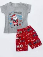 Girls Cotton Half Sleeves Grey & Red Print T-shirt & shorts