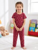 Pure Cotton Half Sleeves Sweet Heart Maroon Print T-shirt & pant - Image 2
