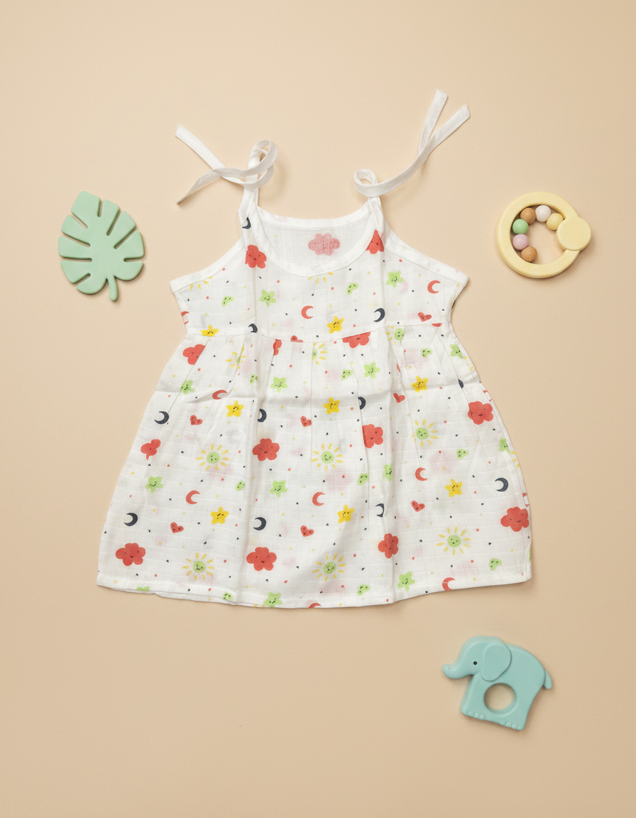JablaKnotFrock_NightBlossoms Cloud Soft comfortable Muslin knot frocks – Night Blossoms - Image 1