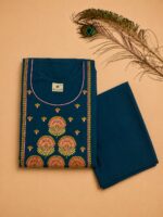 Teal Navy Cotton Embroidered A-Line Kurta & Pant Set - Image 2