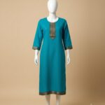Peacock Blue Slub Cotton Straight Kurta