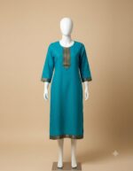 Peacock Blue Slub Cotton Straight Kurta