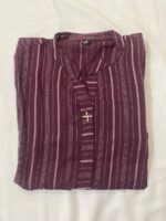 Deep Plum Purple Striped Slub Cotton Kurta - Image 2