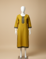 Olive Mustard Slub Cotton Straight Kurta