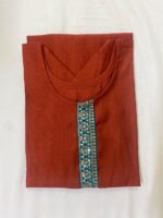 Orange Slub Cotton Straight Kurta - Image 2