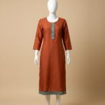 Orange Slub Cotton Straight Kurta