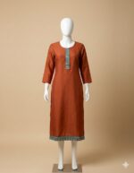 Orange Slub Cotton Straight Kurta