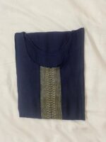 Navy Royal Blue Slub Cotton Straight Kurta - Image 2