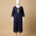 Navy Royal Blue Slub Cotton Straight Kurta