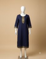 Navy Royal Blue Slub Cotton Straight Kurta