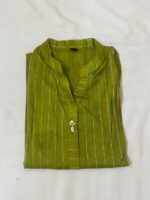 Lime Olive Striped Slub Cotton Kurta - Image 2