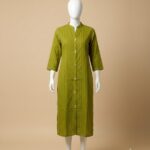 Lime Olive Striped Slub Cotton Kurta