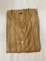 Beige & Olive Striped Slub Cotton Kurta - Image 2