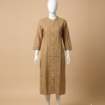 Beige & Olive Striped Slub Cotton Kurta