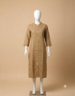 Beige & Olive Striped Slub Cotton Kurta