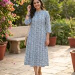 Indigo Floral Printed A-Line Cotton dress