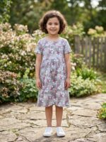 Girls Half Sleeve Printed Dress –Meadow Blossom - Image 2