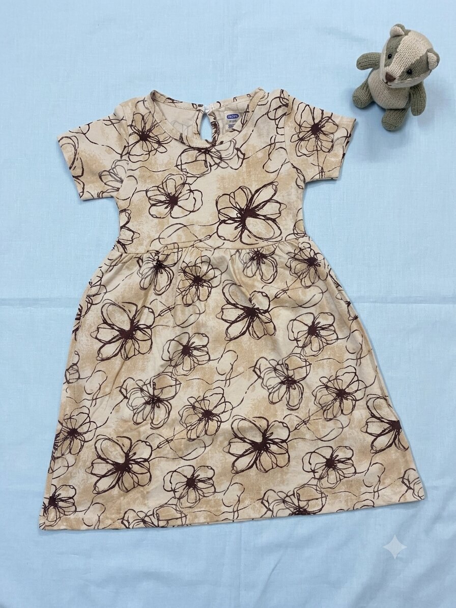 SFrock_Neutral Blossom Girls Half Sleeve Printed Dress – Neutral Blossom - Image 1