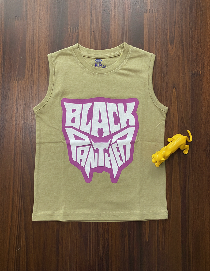 SL_Olive Boys Cotton Printed Sleeveless T-shirt – Olive Green - Image 1