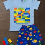 Boys Half Sleeves Light & Cobalt blue Print T-shirt & shorts