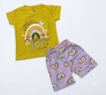 Girls Cotton Half Sleeves Rainbow Print T-shirt & shorts