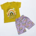 Girls Cotton Half Sleeves Rainbow Print T-shirt & shorts