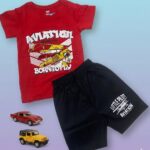 Boys Half Sleeves Red & Black Print T-shirt & shorts