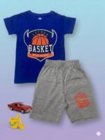 Boys Half Sleeves Blue & Gray Print T-shirt & shorts