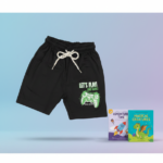 Cotton Knee Length Shorts – Solid black Joystick print