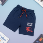Cotton Knee Length Shorts – Navy Blue Space Explorer print