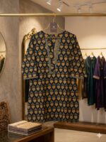 Mustard & Black Block-Printed Cotton Tunic Kurta