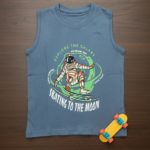 Boys Cotton Printed Sleeveless T-shirt – Steel Blue
