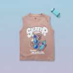 Boys Cotton Printed Sleeveless T-shirt – Vibrant Coral