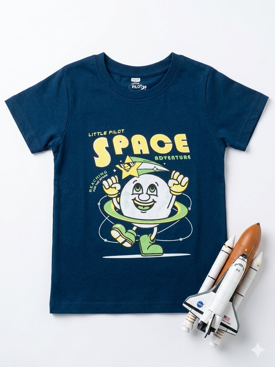 SleeveRoyalBlue Boys Cotton Crew Neck Printed T-Shirt – Royal Blue - Image 1
