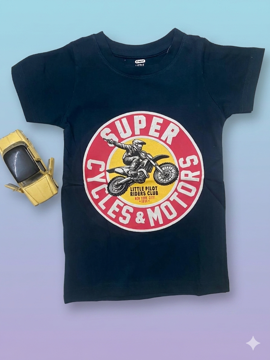 Sleeve_Blue.jpg Boys Cotton Crew Neck Printed T-Shirt – Super Blue - Image 1