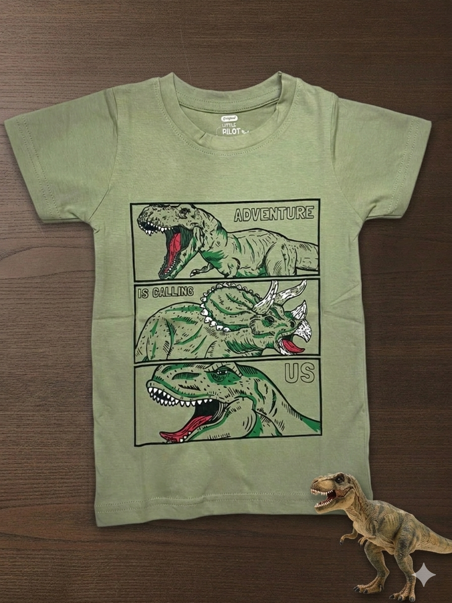 Sleeve_Dino Boys Cotton Crew Neck Printed T-Shirt – Dino - Image 1