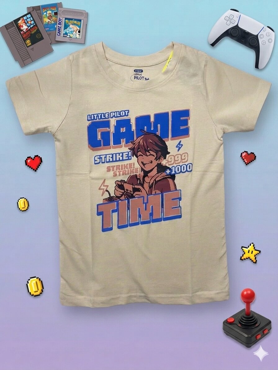 Sleeve_Game Boys Cotton Crew Neck Printed T-Shirt – Game Time - Image 1
