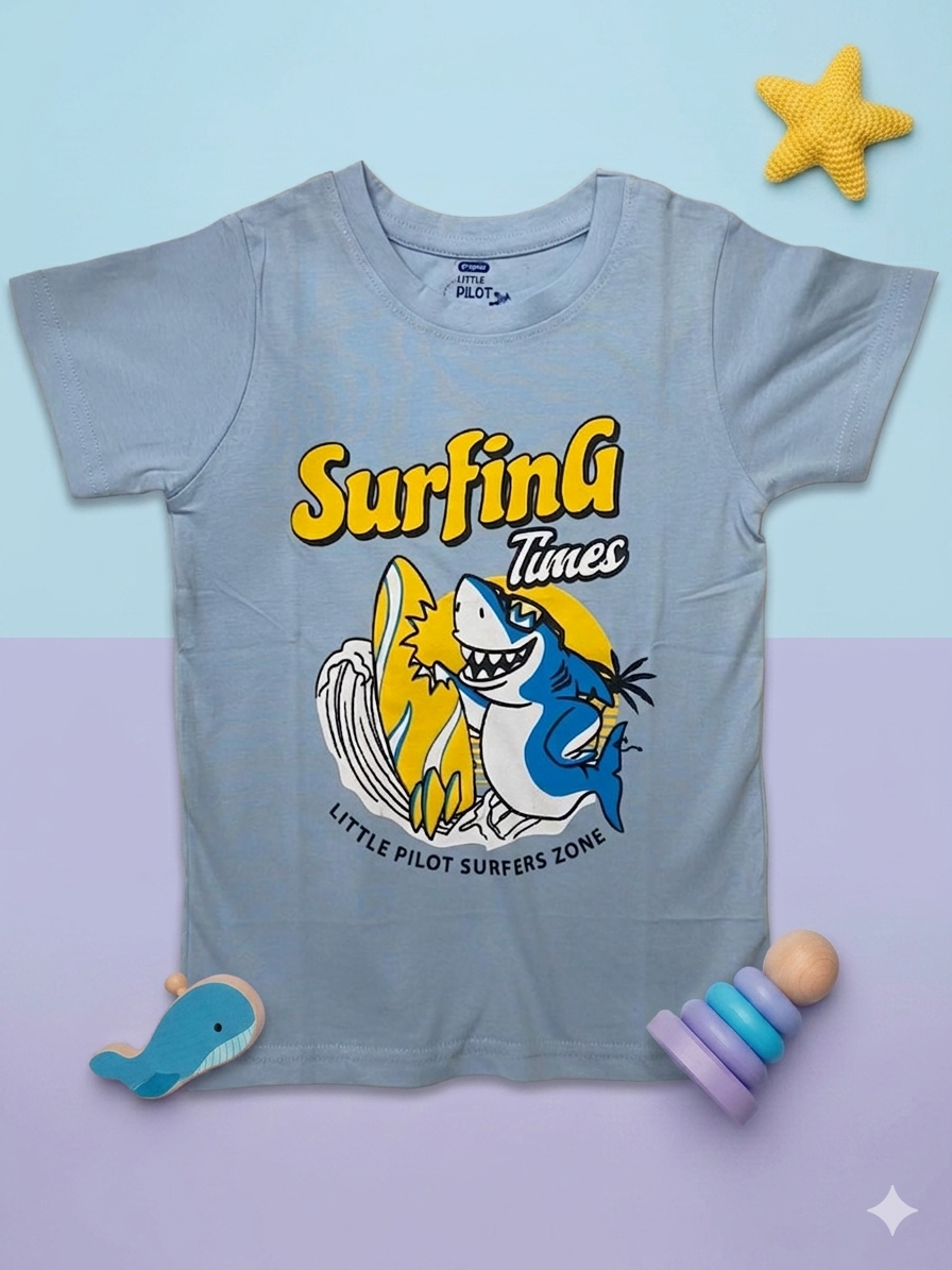 Sleeve_blue Boys Cotton Crew Neck Printed T-Shirt – Ice Blue - Image 1