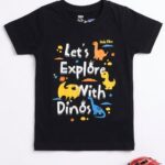 Boys Cotton Crew Neck Printed T-Shirt – Dino black