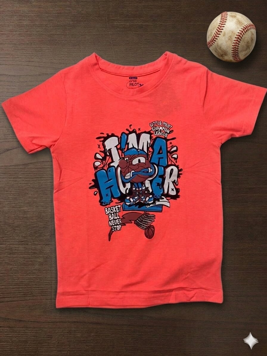 Sleeve_peach Boys Cotton Crew Neck Printed T-Shirt – Neon peach - Image 1