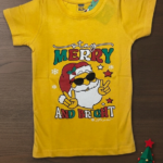 Boys Cotton Crew Neck Printed T-Shirt – Yellow Santa