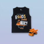 Boys Cotton Printed Sleeveless T-shirt – Black