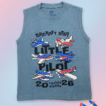 Boys Cotton Printed Sleeveless T-shirt –Chambray Blue