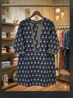 Short Kurta - Indigo Blue Block Cotton