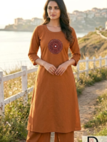 Ochre Peach Cotton Dhabu Mandala Co-ord Set